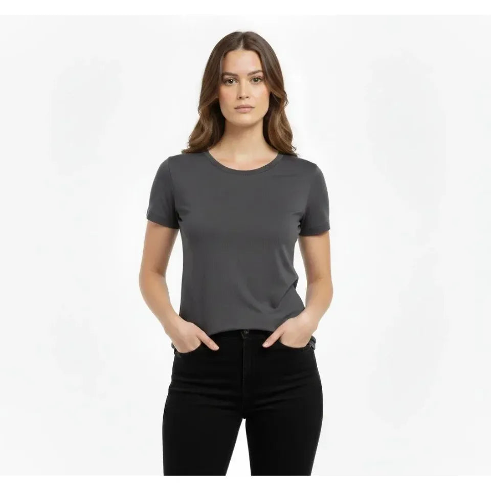 T-Shirt Bisiklet Yaka Slim Fit Likralı Tişört Günlük Basic Body - Füme