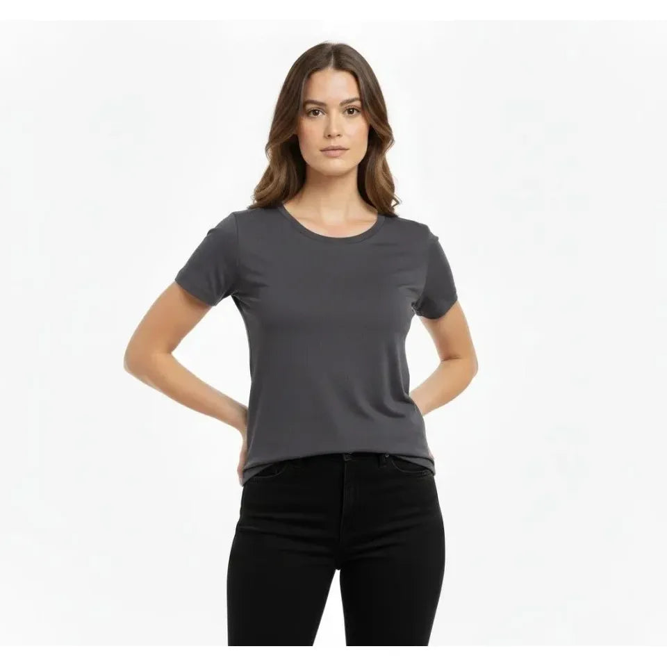 T-Shirt Bisiklet Yaka Slim Fit Likralı Tişört Günlük Basic Body - Füme