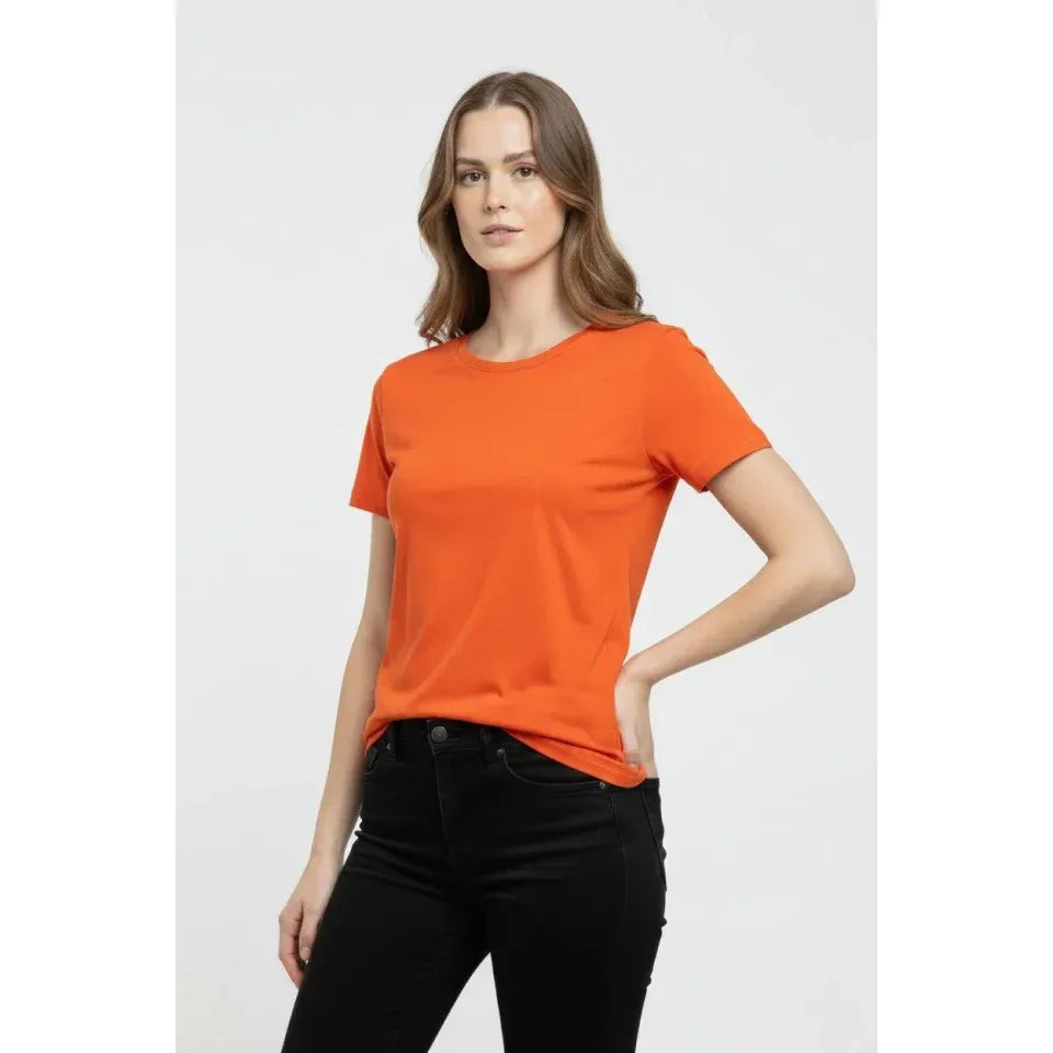 T-Shirt Bisiklet Yaka Slim Fit Likralı Tişört Günlük Basic Body - Turuncu