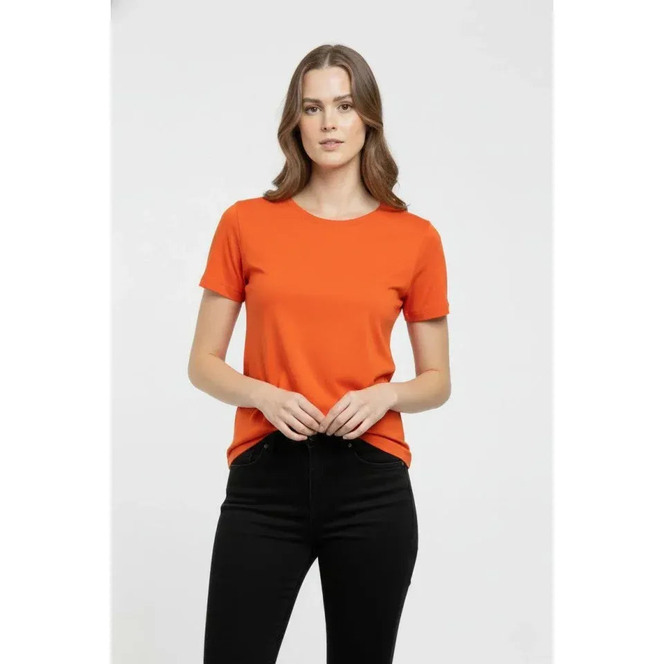 T-Shirt Bisiklet Yaka Slim Fit Likralı Tişört Günlük Basic Body - Turuncu