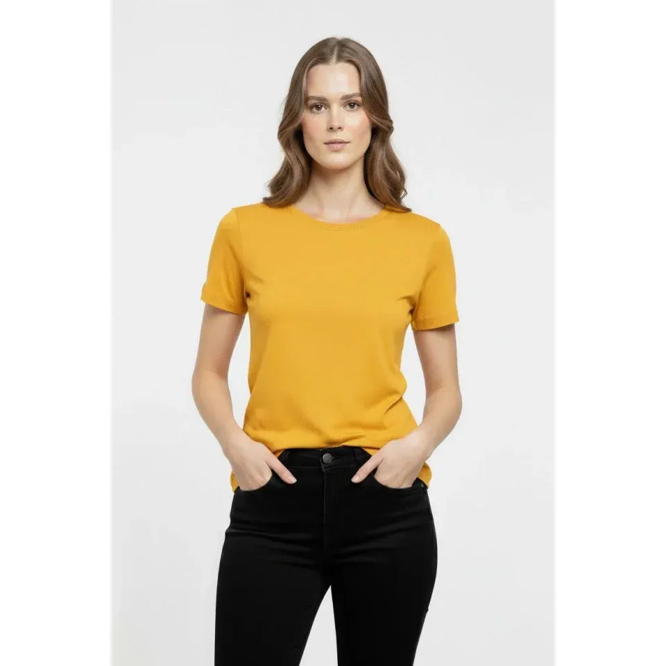 T-Shirt Bisiklet Yaka Slim Fit Likralı Tişört Günlük Basic Body - Sarı
