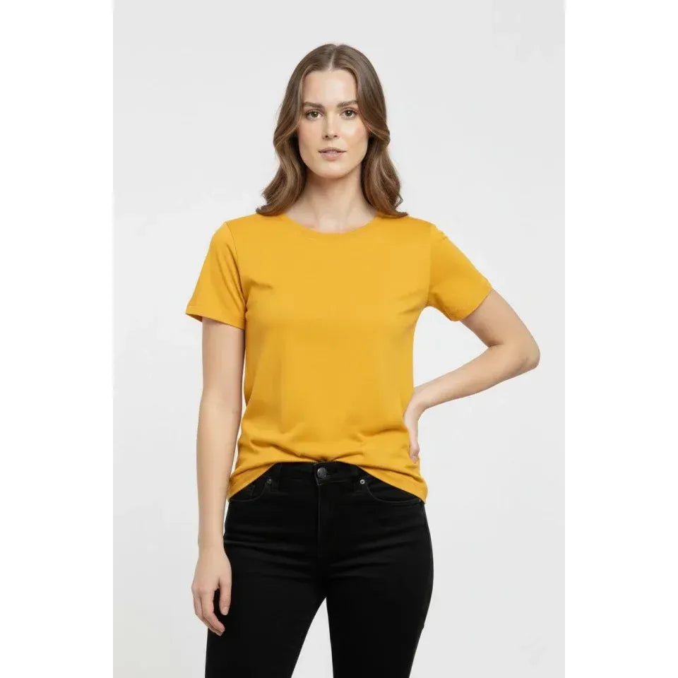T-Shirt Bisiklet Yaka Slim Fit Likralı Tişört Günlük Basic Body - Sarı