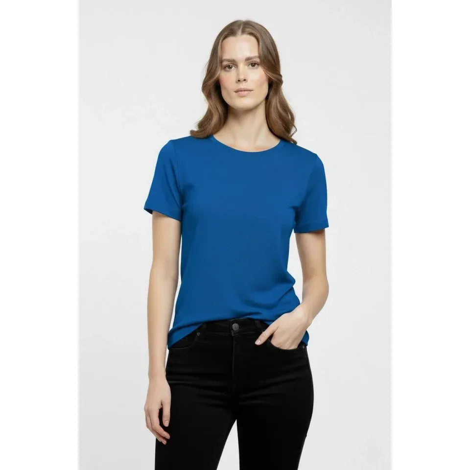 T-Shirt Bisiklet Yaka Slim Fit Likralı Tişört Günlük Basic Body - İndigo