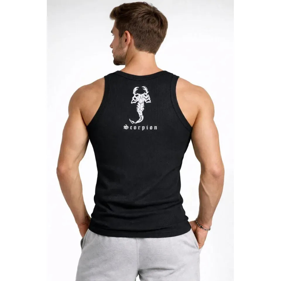Erkek Spor Fitilli Atlet 3lü Set Beyaz, Siyah Ve Kahverengi Slim Fit Kaşkorse Arka Baskılı Spor Atlet