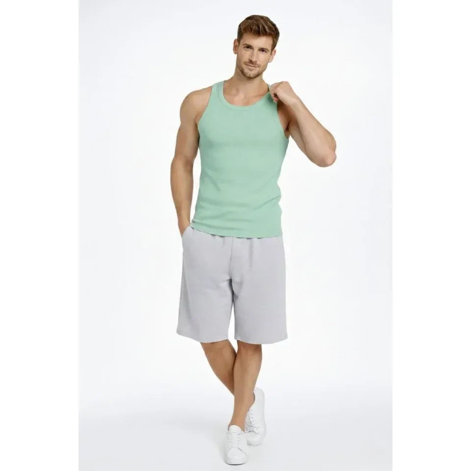 Erkek Spor Fitilli Atlet 2li Set Siyah Ve Mint Yeşili Slim Fit Kaşkorse Arka Baskılı Spor Atlet