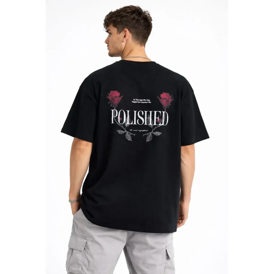Erkek Bisiklet Yaka Baskılı  Kısa Kollu Tişört Streetwear Günlük Basic Pamuklu T-shirt - Siyah