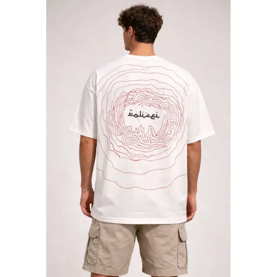 Erkek Bisiklet Yaka Baskılı Kısa Kollu Tişört Streetwear Günlük Basic Pamuklu T-shirt - Beyaz