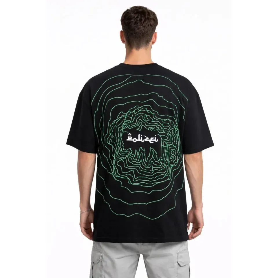 Erkek Bisiklet Yaka Baskılı Kısa Kollu Tişört Streetwear Günlük Basic Pamuklu T-shirt - Siyah