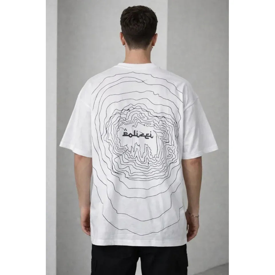 Erkek Bisiklet Yaka Baskılı Kısa Kollu Tişört Streetwear Günlük Basic Pamuklu T-shirt - Beyaz