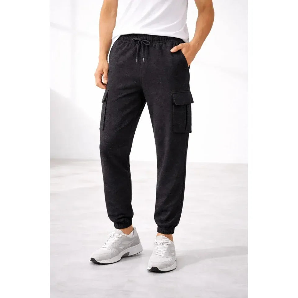 Erkek Jogger Eşofman Altı Regular Fit , Kargo Cepli, Lastikli Paça, Günlük Spor Pantolon - Füme