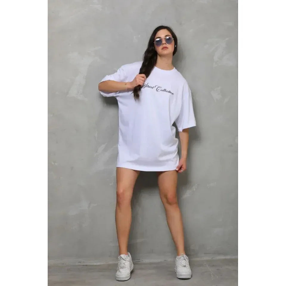 Baskılı T-Shirt Kısa Kol Bisiklet Yaka Regular Rahat Kalıp Günlük Tişört - Beyaz