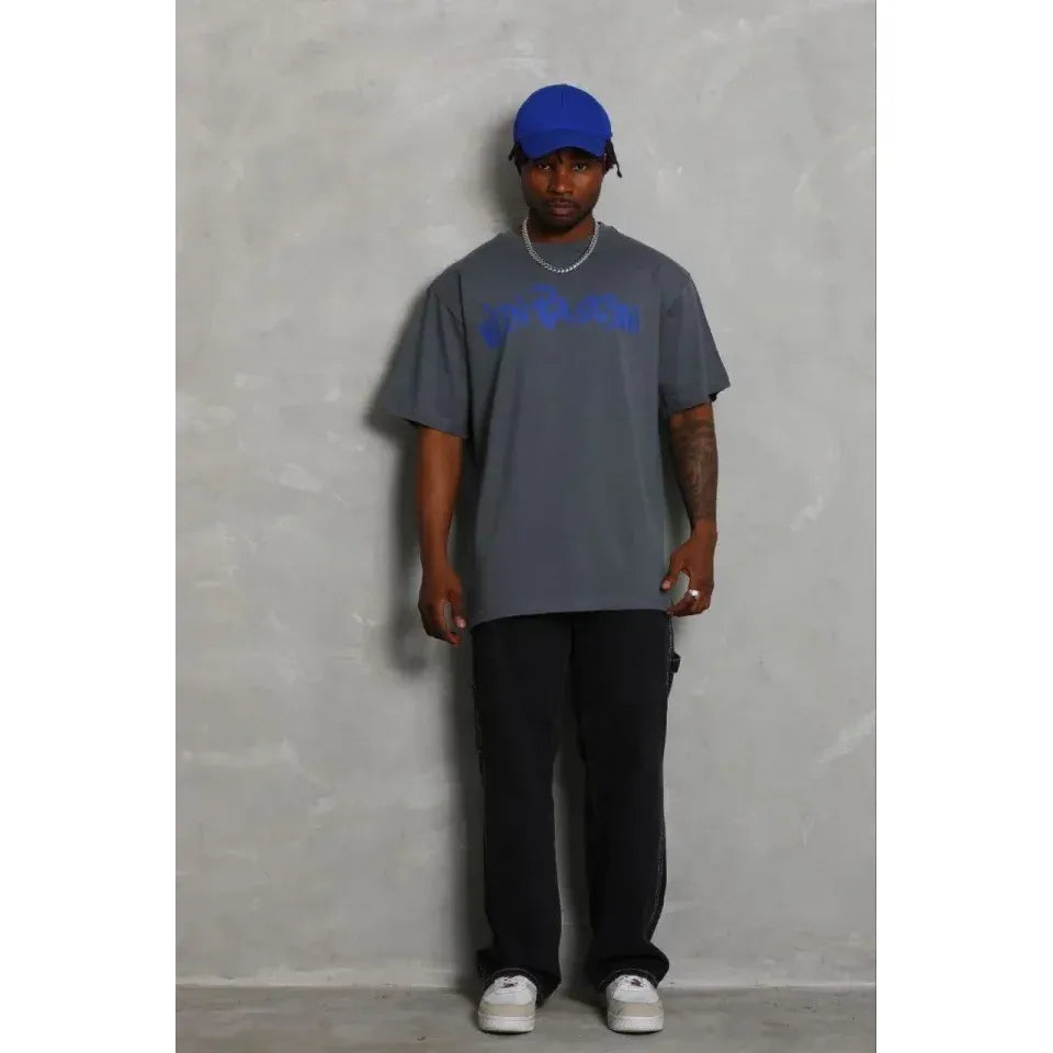 Erkek Baskılı T-Shirt Kısa Kol Bisiklet Yaka Regular Fit Rahat Kalıp Günlük Tişört - Füme