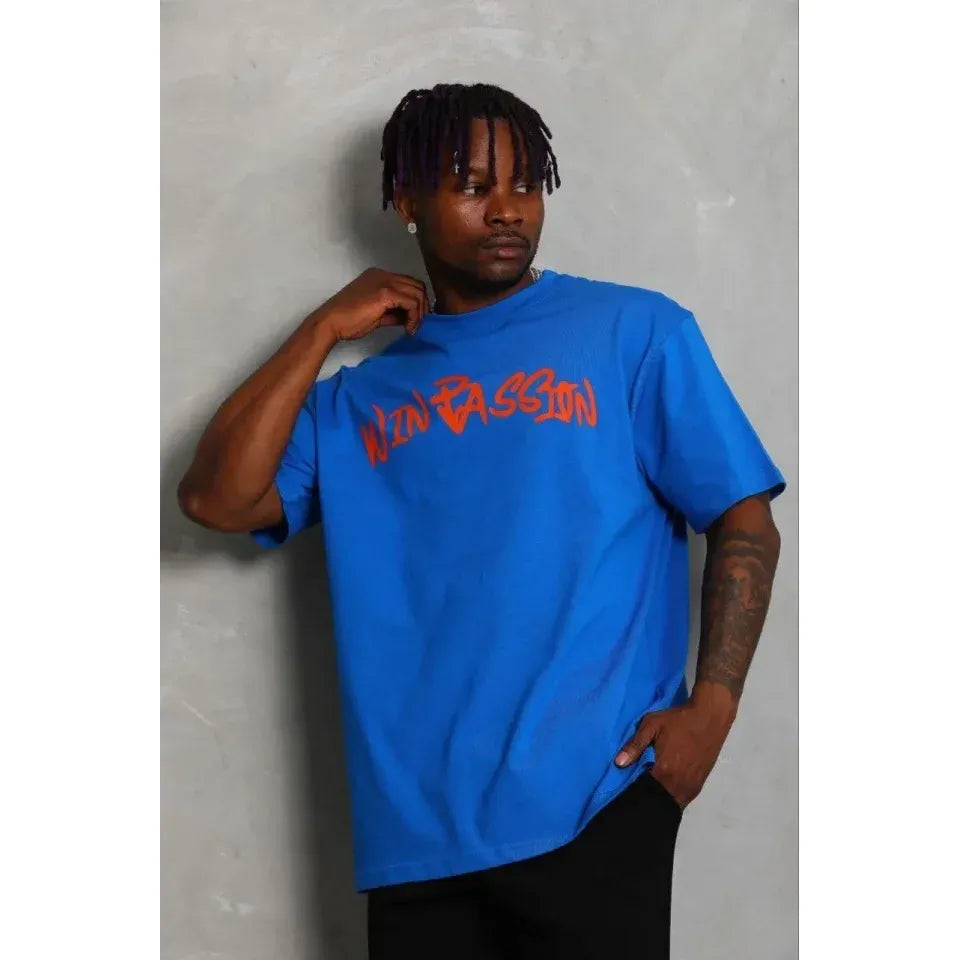 Erkek Baskılı T-Shirt Kısa Kol Bisiklet Yaka Regular Fit Rahat Kalıp Günlük Tişört - Saks Mavisi