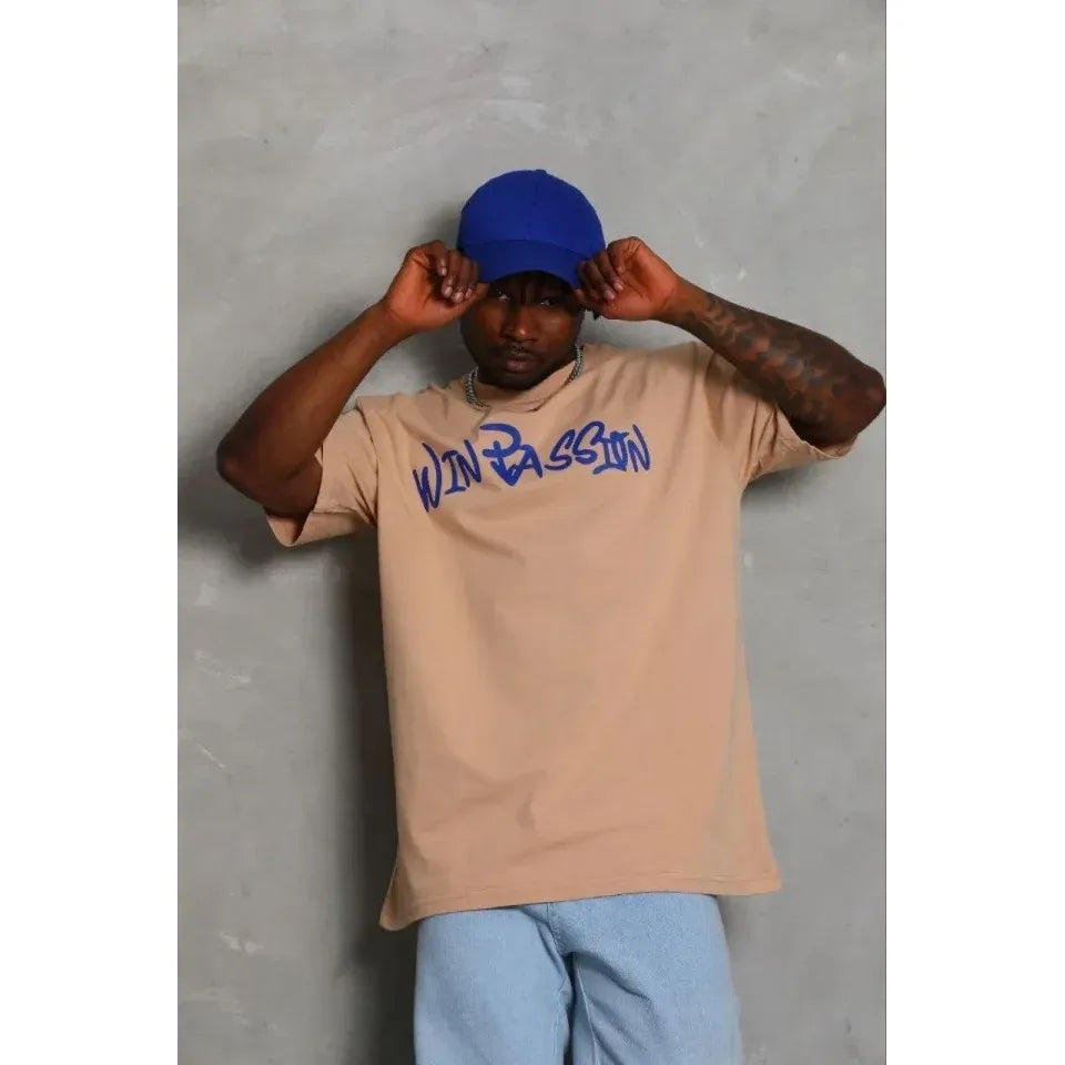 Erkek Baskılı T-Shirt Kısa Kol Bisiklet Yaka Regular Fit Rahat Kalıp Günlük Tişört - Bej