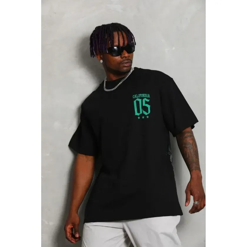 Erkek Baskılı T-Shirt Kısa Kol Bisiklet Yaka Regular Fit Rahat Kalıp Günlük Tişört - Siyah