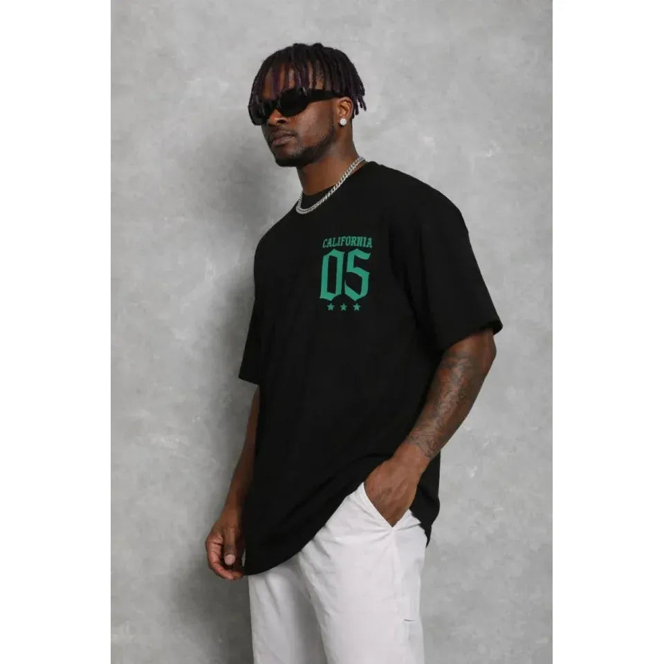 Erkek Baskılı T-Shirt Kısa Kol Bisiklet Yaka Regular Fit Rahat Kalıp Günlük Tişört - Siyah