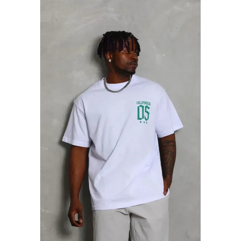 Erkek Baskılı T-Shirt Kısa Kol Bisiklet Yaka Regular Fit Rahat Kalıp Günlük Tişört - Beyaz