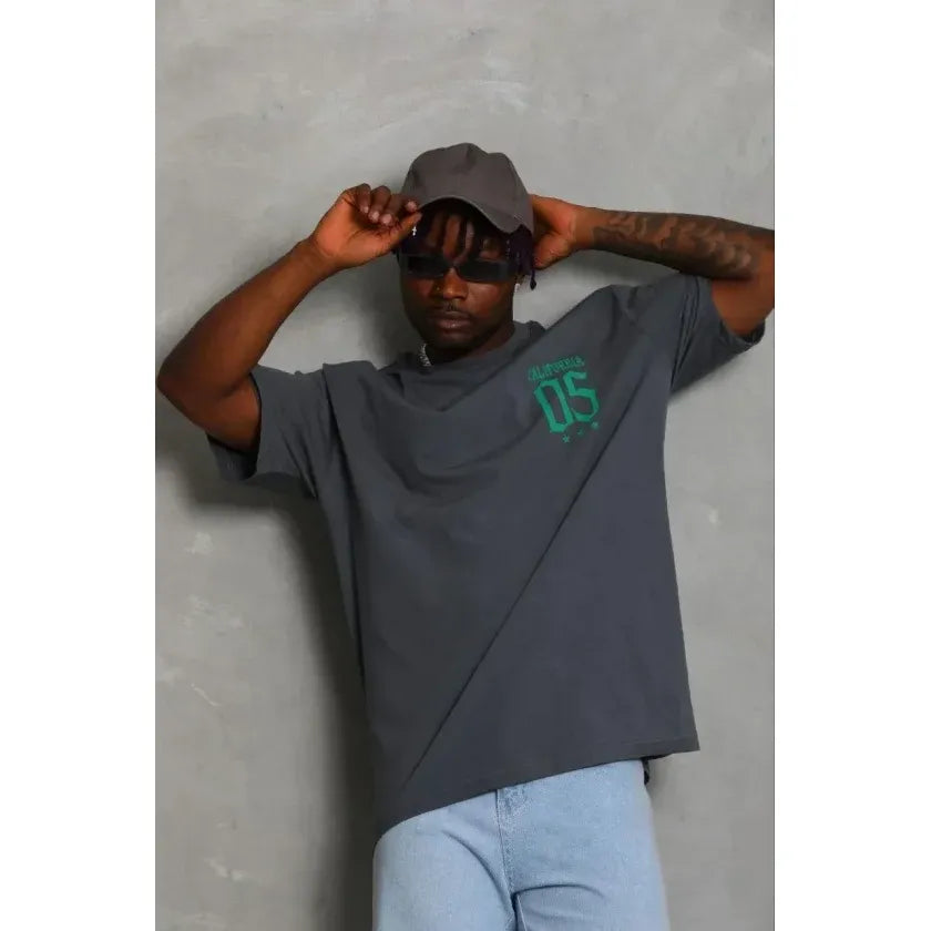Erkek Baskılı T-Shirt Kısa Kol Bisiklet Yaka Regular Fit Rahat Kalıp Günlük Tişört - Füme