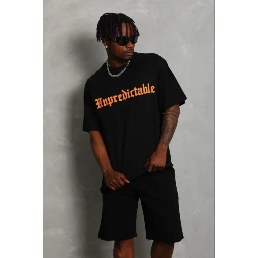 Erkek Baskılı T-Shirt Kısa Kol Bisiklet Yaka Regular Fit Rahat Kalıp Günlük Tişört - Siyah