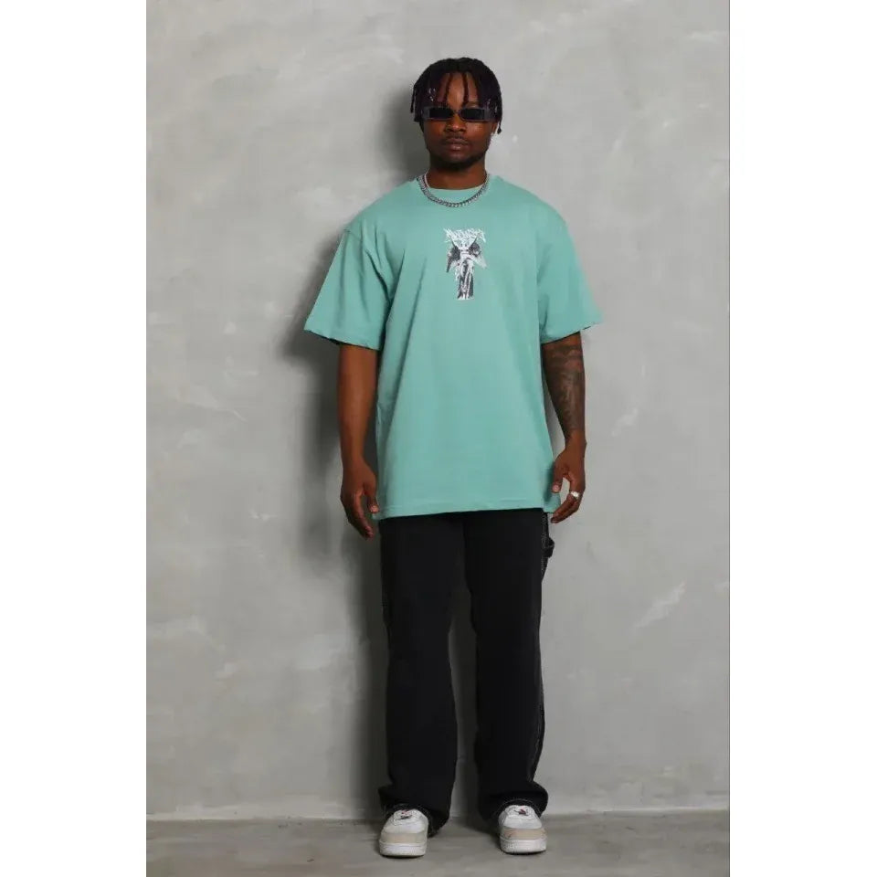 Erkek Baskılı T-Shirt Kısa Kol Bisiklet Yaka Regular Fit Rahat Kalıp Günlük Tişört - Mint Yeşili