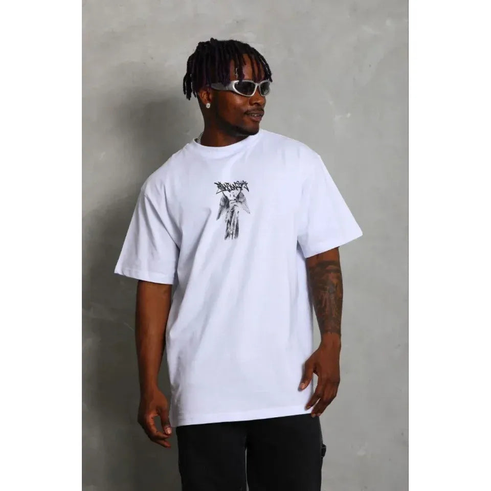 Erkek Baskılı T-Shirt Kısa Kol Bisiklet Yaka Regular Fit Rahat Kalıp Günlük Tişört - Beyaz