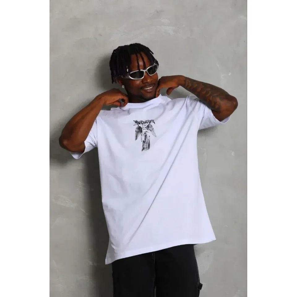 Erkek Baskılı T-Shirt Kısa Kol Bisiklet Yaka Regular Fit Rahat Kalıp Günlük Tişört - Beyaz