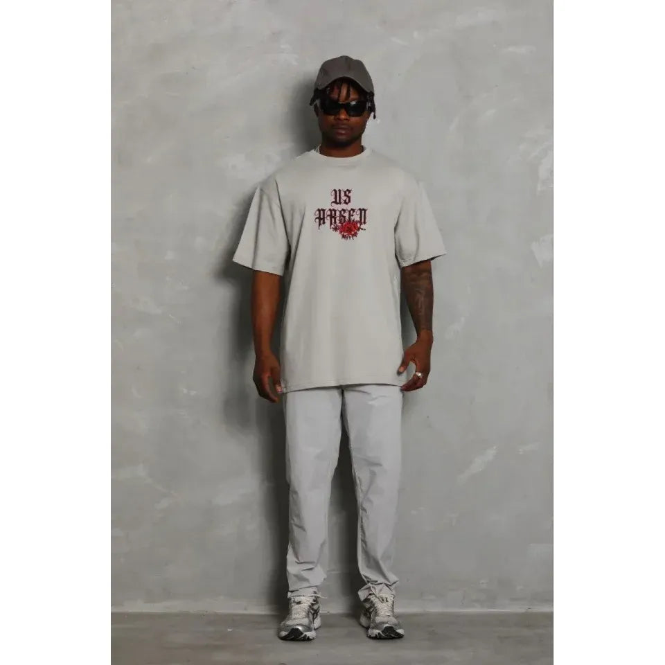 Erkek Baskılı T-Shirt Kısa Kol Bisiklet Yaka Regular Fit Rahat Kalıp Günlük Tişört - Gri