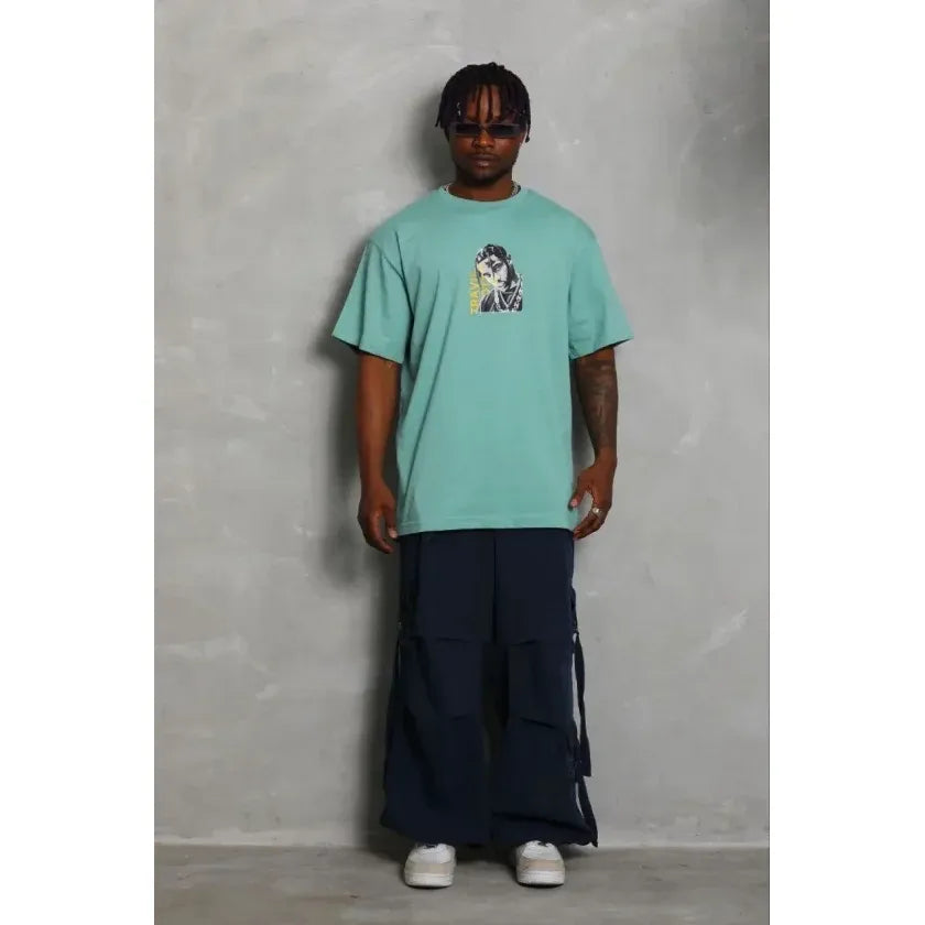 Erkek Baskılı T-Shirt Kısa Kol Bisiklet Yaka Regular Fit Rahat Kalıp Günlük Tişört - Mint Yeşili