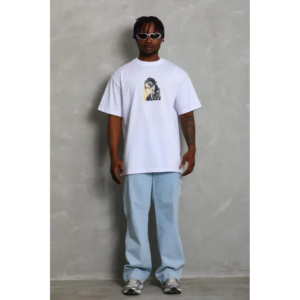 Erkek Baskılı T-Shirt Kısa Kol Bisiklet Yaka Regular Fit Rahat Kalıp Günlük Tişört - Beyaz