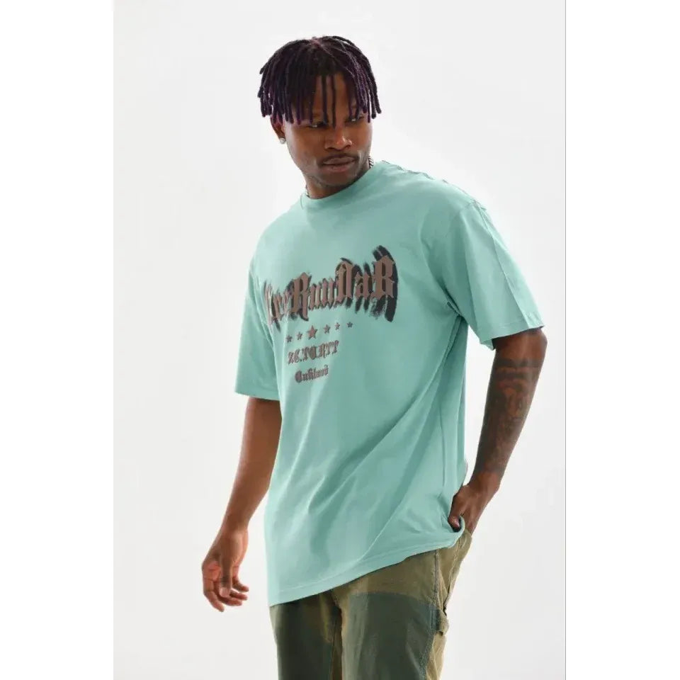 Erkek Baskılı T-Shirt Kısa Kol Bisiklet Yaka Regular Fit Rahat Kalıp Günlük Tişört - Mint Yeşili