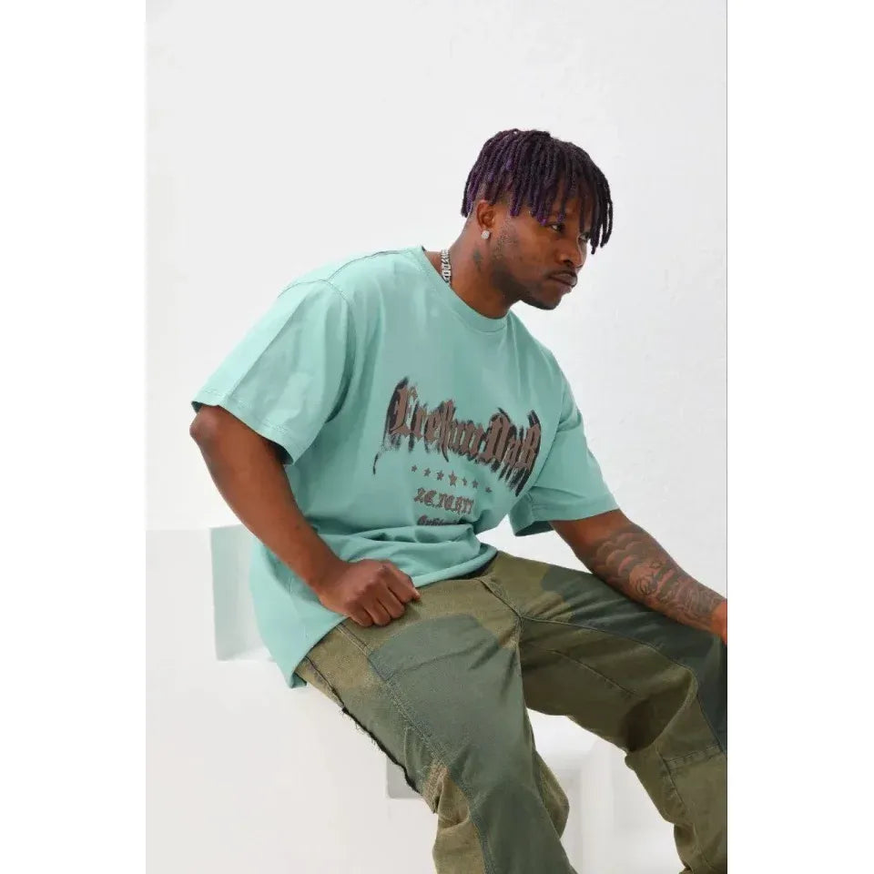 Erkek Baskılı T-Shirt Kısa Kol Bisiklet Yaka Regular Fit Rahat Kalıp Günlük Tişört - Mint Yeşili