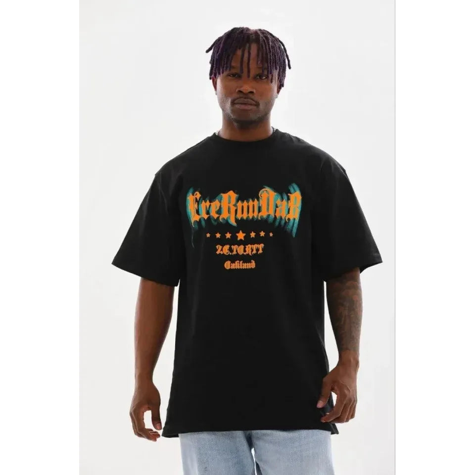 Erkek Baskılı T-Shirt Kısa Kol Bisiklet Yaka Regular Fit Rahat Kalıp Günlük Tişört - Siyah