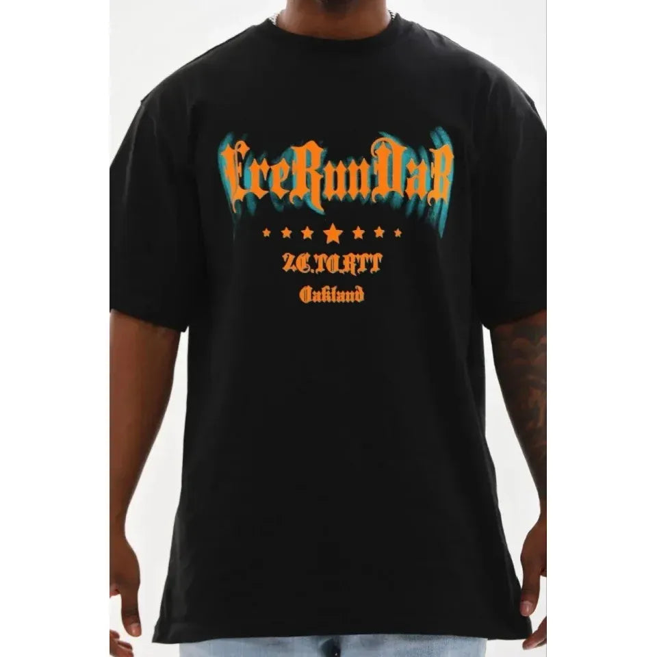 Erkek Baskılı T-Shirt Kısa Kol Bisiklet Yaka Regular Fit Rahat Kalıp Günlük Tişört - Siyah