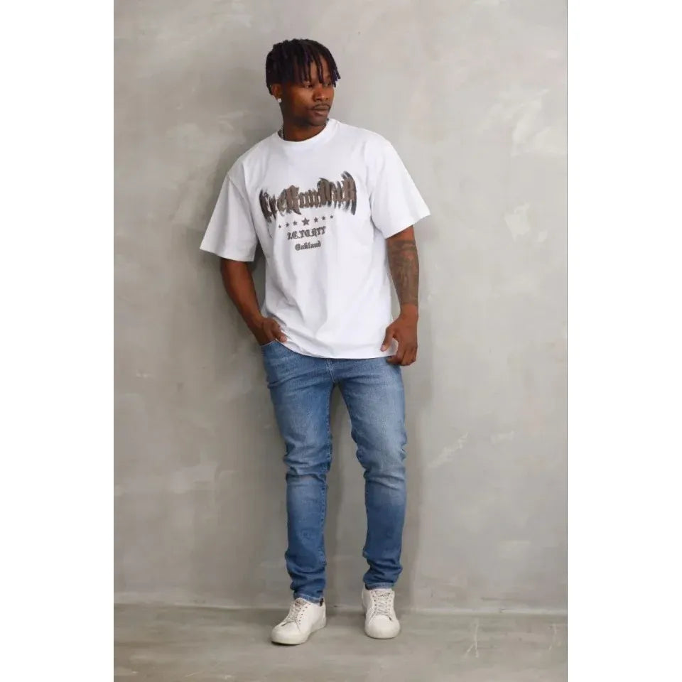 Erkek Baskılı T-Shirt Kısa Kol Bisiklet Yaka Regular Fit Rahat Kalıp Günlük Tişört - Beyaz