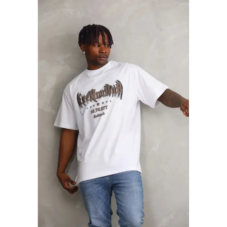 Erkek Baskılı T-Shirt Kısa Kol Bisiklet Yaka Regular Fit Rahat Kalıp Günlük Tişört - Beyaz