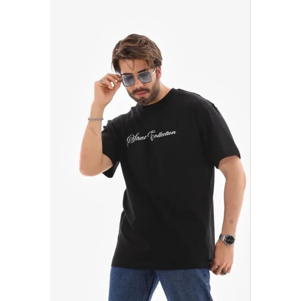 Erkek Baskılı T-Shirt Kısa Kol Bisiklet Yaka Regular Fit Rahat Kalıp Günlük Tişört - Siyah