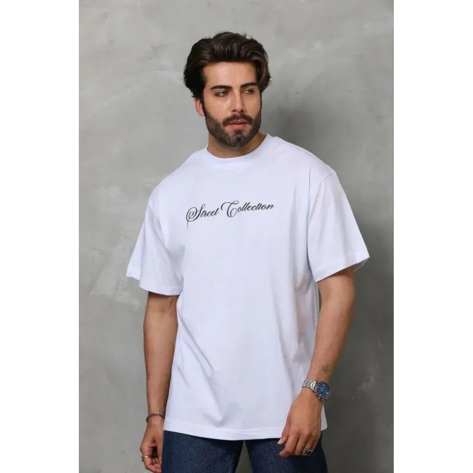 Erkek Baskılı T-Shirt Kısa Kol Bisiklet Yaka Regular Fit Rahat Kalıp Günlük Tişört - Beyaz