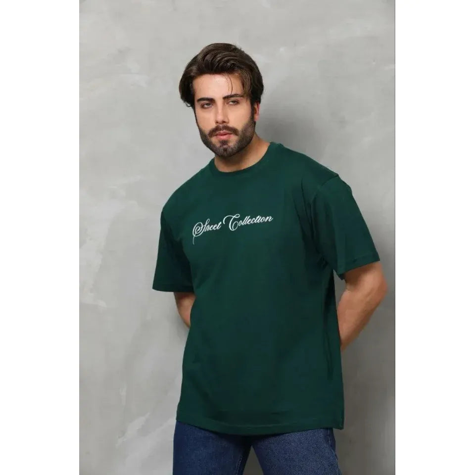 Erkek Baskılı T-Shirt Kısa Kol Bisiklet Yaka Regular Fit Rahat Kalıp Günlük Tişört - Çağla Yeşili