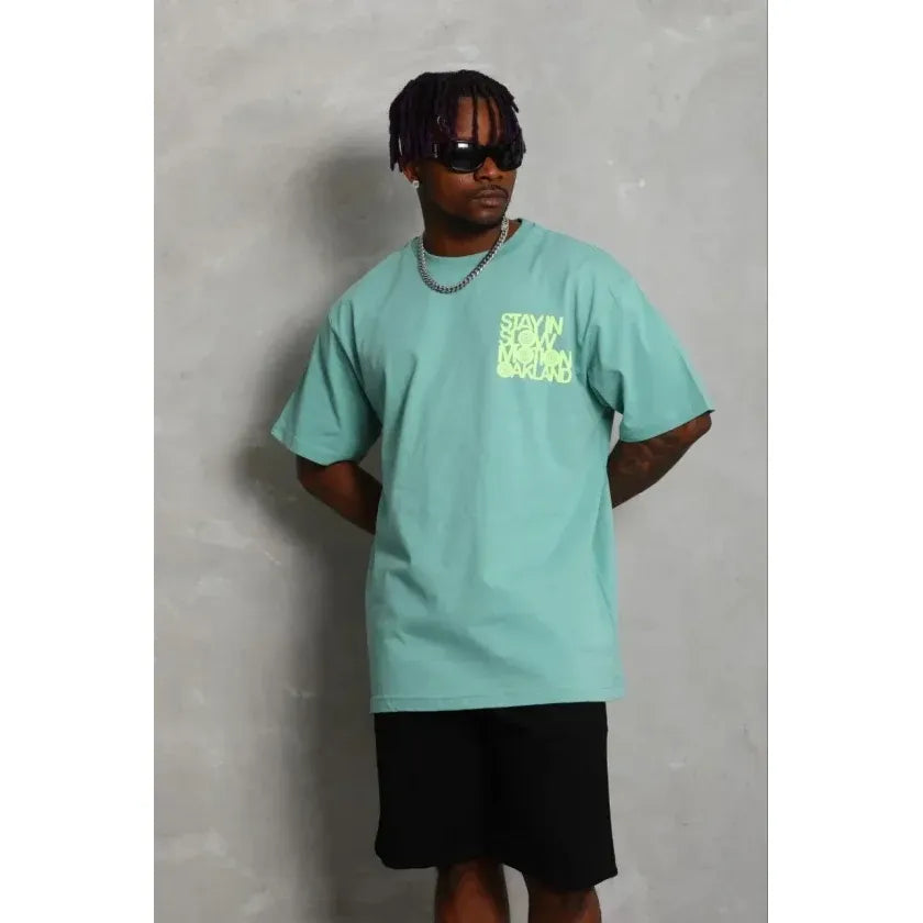 Erkek Baskılı T-Shirt Kısa Kol Bisiklet Yaka Regular Fit Rahat Kalıp Günlük Tişört - Mint Yeşili