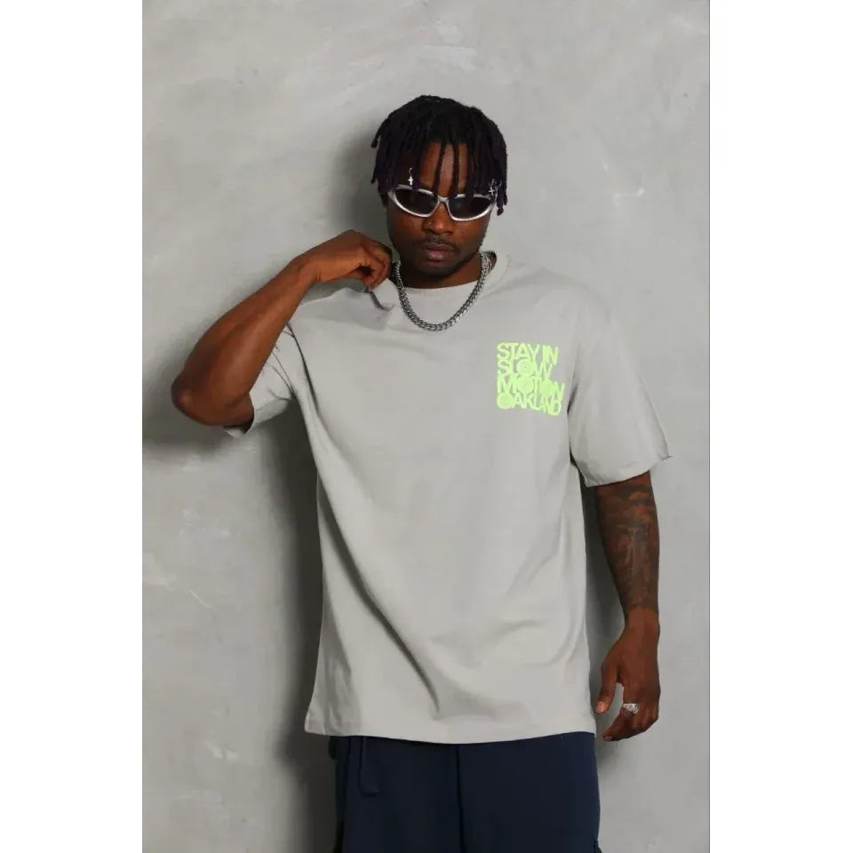 Erkek Baskılı T-Shirt Kısa Kol Bisiklet Yaka Regular Fit Rahat Kalıp Günlük Tişört - Gri