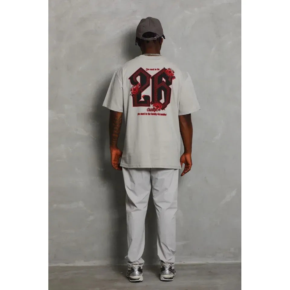 ERKEK Oversize Baskılı Bisiklet Yaka T-Shirt - Gri