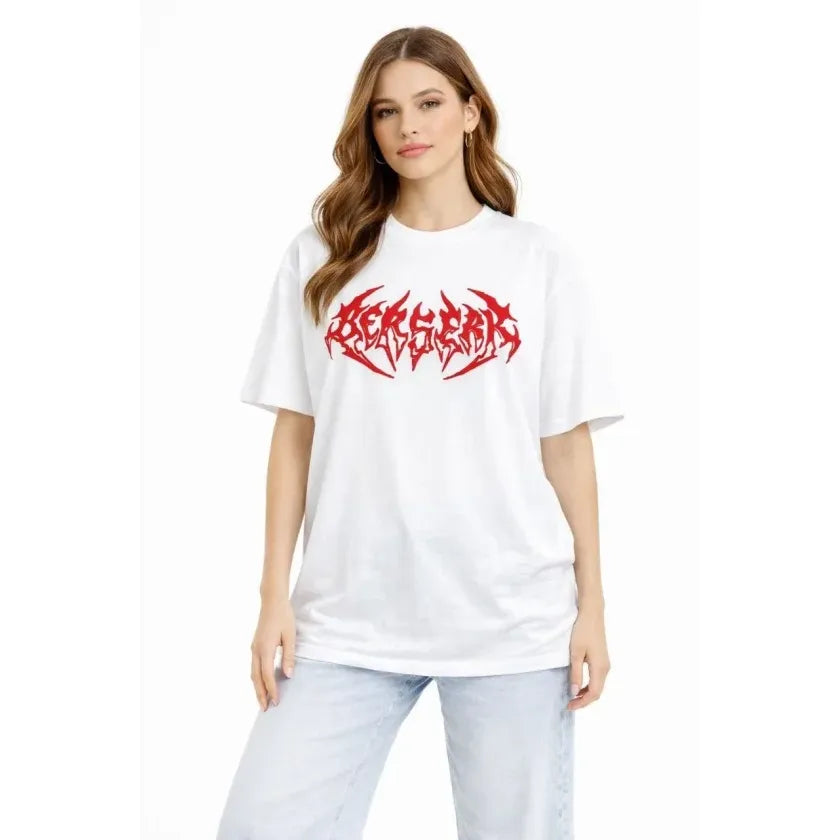 Baskılı T-Shirt Yazlık Kısa Kol Bisiklet Yaka Rahat Kalıp Tişört - Beyaz