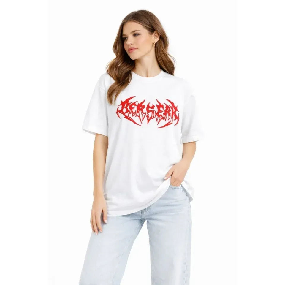 Baskılı T-Shirt Yazlık Kısa Kol Bisiklet Yaka Rahat Kalıp Tişört - Beyaz