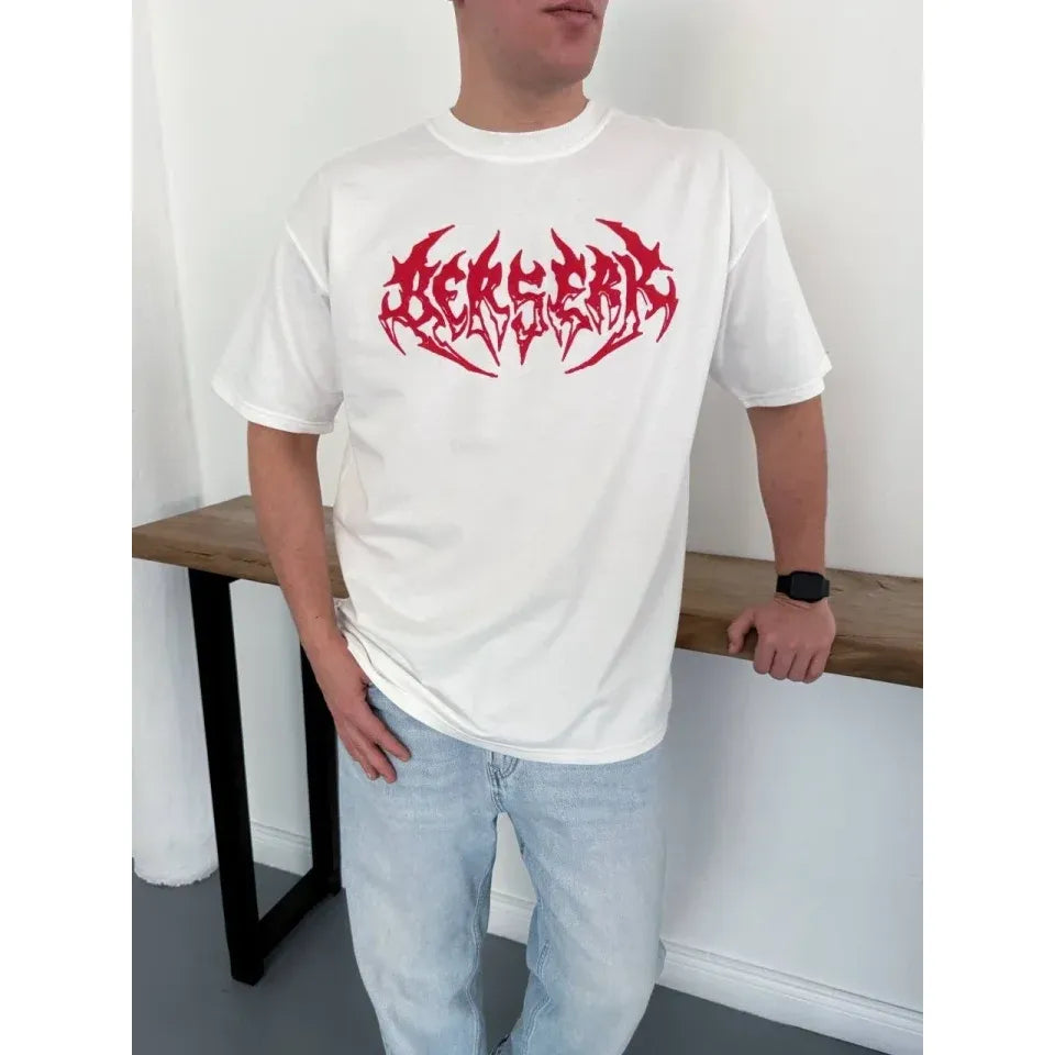 Erkek Baskılı T-Shirt Yazlık Kısa Kol Bisiklet Yaka Rahat Kalıp Tişört - Beyaz