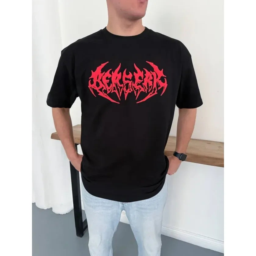 Erkek Baskılı T-Shirt Yazlık Kısa Kol Bisiklet Yaka Rahat Kalıp Tişört - Siyah