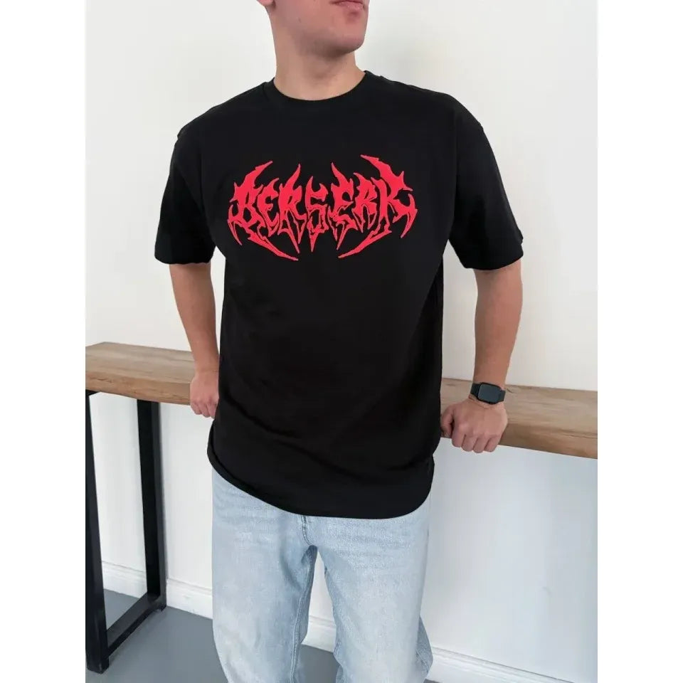 Erkek Baskılı T-Shirt Yazlık Kısa Kol Bisiklet Yaka Rahat Kalıp Tişört - Siyah