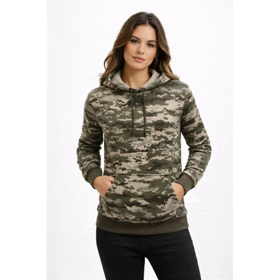 Kamuflaj Desenli 2 İplik 4 Mevsim Kapüşonlu Kanguru Cepli Hoodie Sweatshirt - Kamuflaj