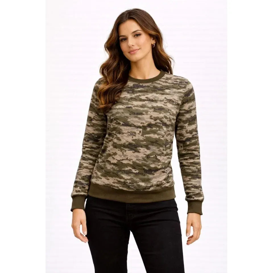 Kamuflaj Desenli 2 İplik 4 Mevsim Uzun Kollu Bisiklet Yaka Sweatshirt - Kamuflaj