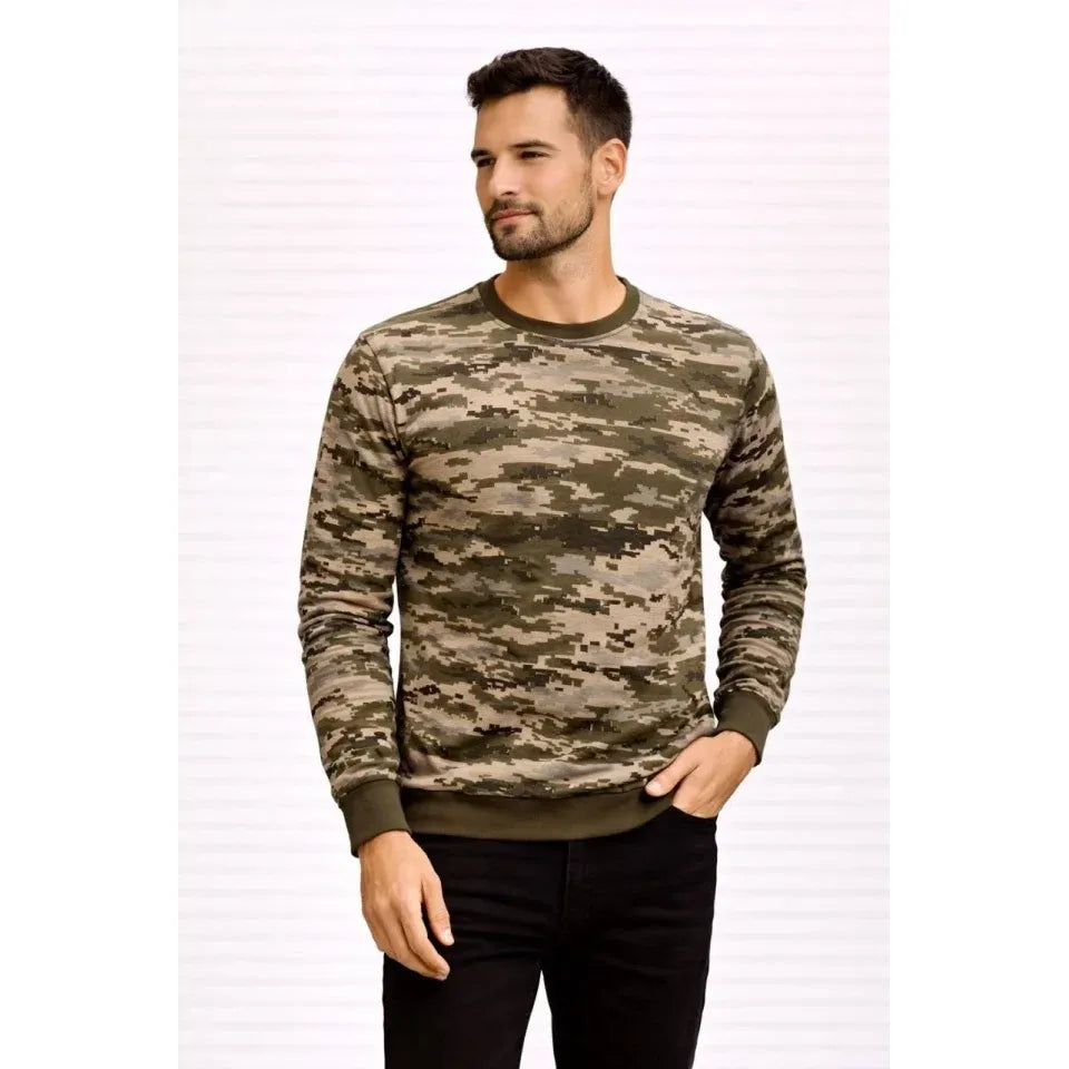 Erkek Kamuflaj Desenli 2 İplik 4 Mevsim Uzun Kollu Bisiklet Yaka Sweatshirt - Kamuflaj