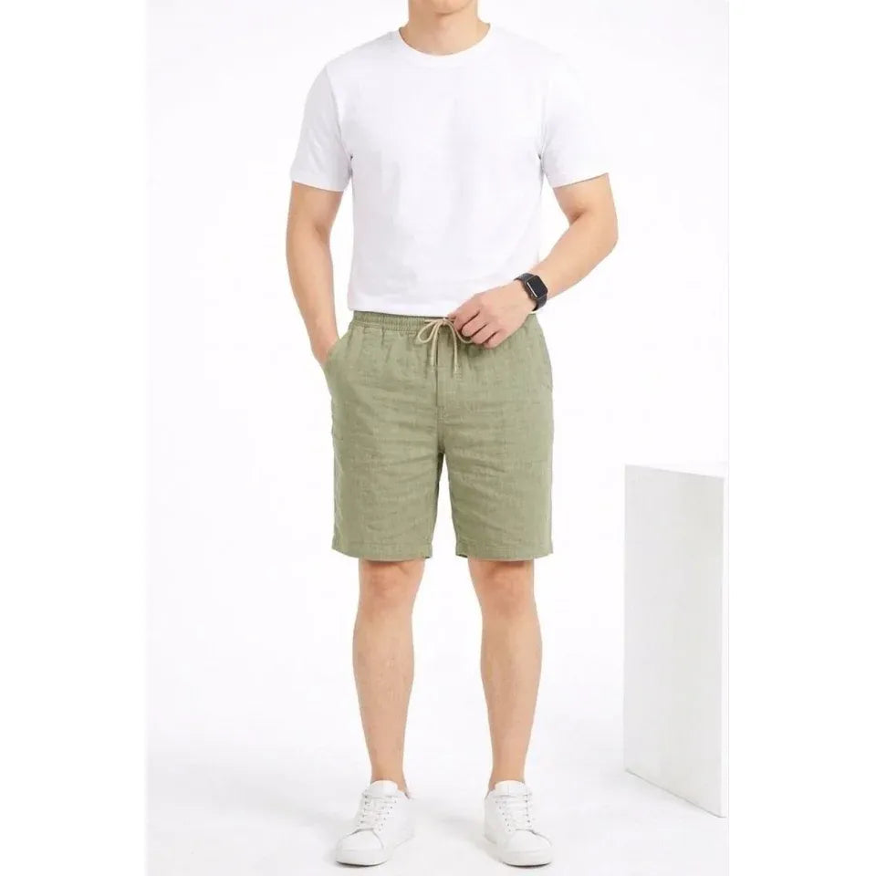 Erkek Keten Kumaş Cepli Rahat Kesim Bel Lastikli Şort - Mint Yeşili